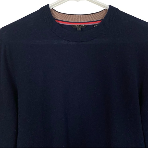 Ted Baker Sweater Mens Size Large 4 Navy Blue Stripe Long Sleeve Light Weight - Picture 3 of 9